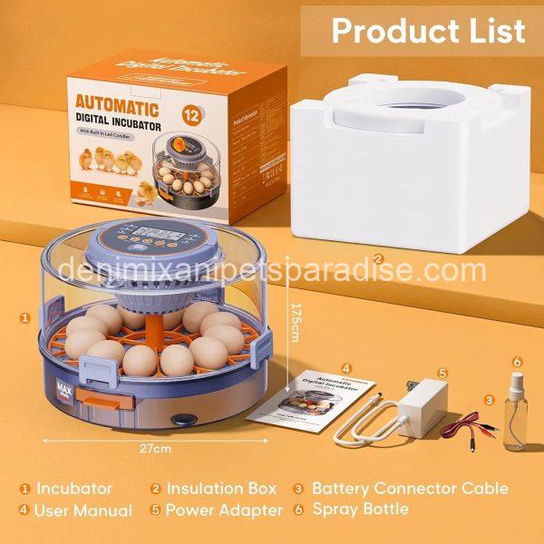 12 Egg Incubator with Automatic Egg Turning and Humidity Control, Egg Candler, 360° Viewing - Image 9