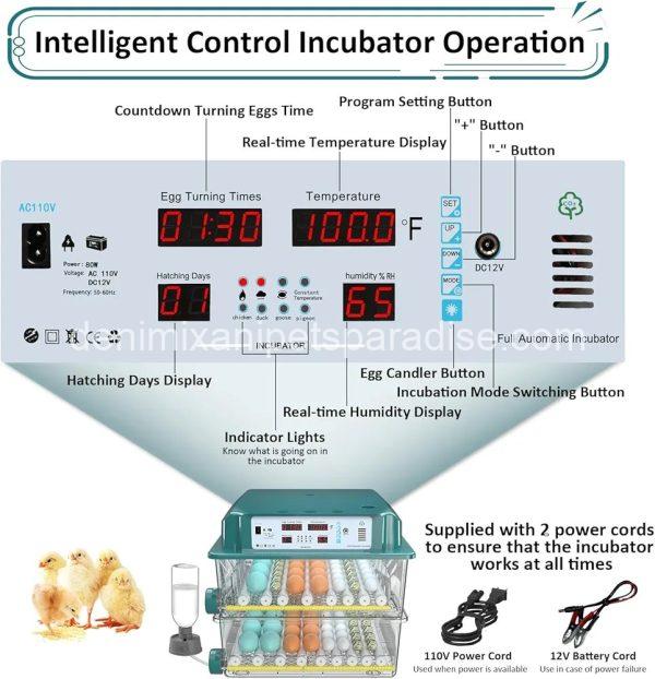 Incubators for Hatching 120 Eggs, Egg Incubator with Automatic Egg Turning and Humidity Monitor, - Image 9